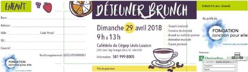 Billet enfant - 0-5 ans - Déjeuner brunch 2018 - Gratuit