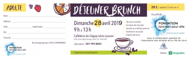 Billet adulte - 13 ans et plus - Déjeuner brunch 28 avril 2019