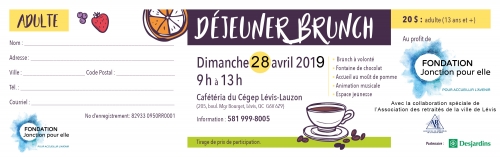 Billet adulte - 13 ans et plus - Déjeuner brunch 28 avril 2019