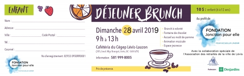 Billet enfant - 6 à 12 ans - Déjeuner brunch 28 avril 2019