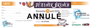 Billet Enfant 6 à 12 ans - 10 $ - Déjeuner brunch 26 avril 2020
