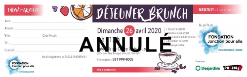 Billet gratuit - 0 - 5 ans - Déjeuner brunch 26 avril 2020